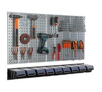 Mur d'outils 117x72cm système de stockage en métal avec supports d'outils crochets à outils 9 boîtes empilables noir planche à trous atelier garage planche à fiches outils électriques mur à trous