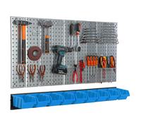 Mur d'outils 117x72cm système de stockage en métal avec supports d'outils crochets à outils et 9 boîtes empilables bleu garage planche à fiches outils électriques mur perforé
