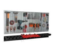 Mur d'outils 156x72 cm Système de stockage en métal avec supports d'outils Crochets à outils et 10 bacs empilables 80 x 115 x 60 mm Couleur : noir Planche perforée Atelier Garage Planche enfichable Ou