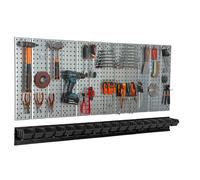 Mur d'outils 156x72cm Système de stockage en métal avec supports d'outils Crochets à outils et 18 boîtes empilables noir Garage Planche perforée Atelier Planche enfichable Outils électriques Mur perfo