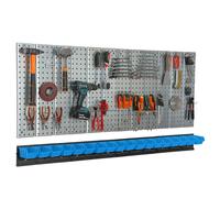 Mur d'outils 156x72cm Système de stockage en métal avec supports d'outils Crochets d'outils 18 boîtes empilables bleu Planche perforée Atelier Garage Planche enfichable Outils électriques Mur perforé