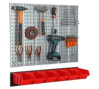 Mur d'outils 78x72cm Système de stockage en métal avec crochets à outils 6 boîtes empilables rouges