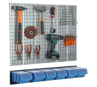 Mur d'outils 78x72cm Système de stockage en métal avec supports d'outils 6 boîtes empilables Bleu