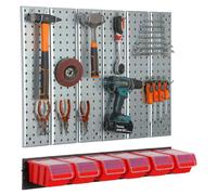 Mur d'outils 78x72cm Système de stockage en métal avec supports d'outils 6 boîtes empilables rouges