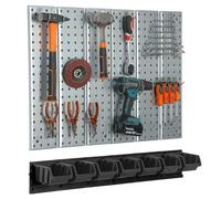 Mur d'outils 78x72cm Système de stockage en métal avec supports d'outils Boîtes empilables Noir