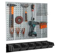 Mur d'outils 78x72cm Système de stockage en métal avec supports d'outils Boîtes empilables Noir