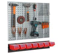 Mur d'outils en métal Système de stockage avec crochets à outils 7 boîtes empilables Tool Wall rouge