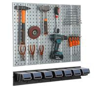 Mur d'outils en métal Système de stockage avec support d'outils Boîtes empilables Garage Noir