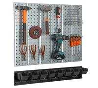 Mur d'outils en métal Système de stockage avec support d'outils Boîtes empilables Garage Noir