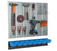 Mur d'outils en métal Système de stockage avec supports d'outils Boîtes empilables Bleu Atelier Garage