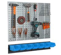 Mur d'outils en métal Système de stockage avec supports d'outils Boîtes empilables bleu Garage