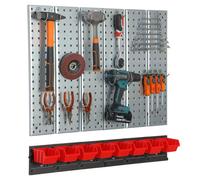 Mur d'outils en métal Système de stockage avec supports d'outils Boîtes empilables Rouge Atelier