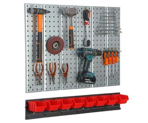 Mur d'outils en métal Système de stockage avec supports d'outils Boîtes empilables Rouge Atelier