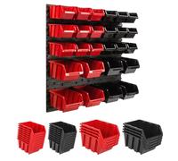 Mur d'outils Étagère murale 77 x 78 cm avec 26 boîtes Rouge et noir