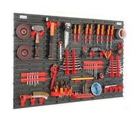 Mur d'outils Étagère murale avec 116x78cm dimensions 58 pièces en noir/rouge Porte-outils Étagère d'atelier en plastique Système de stockage Étagère à bacs