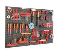 Mur d'outils Étagère murale avec 116x78cm dimensions 68 pièces en noir/rouge Porte-outils Étagère d'atelier en plastique Système de stockage Étagère à bacs