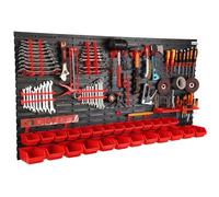 Mur d'outils Étagère murale avec bacs de 160x80cm 26 pièces en noir/rouge Porte-outils Étagère d'atelier en plastique Système de stockage Étagère à bacs extra-résistante Étagère extensible Étagère de