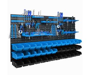 Mur d'outils système de stockage 156 x 78 cm avec 39 boîtes bleu et noir