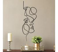 Mur Métallique Art Minimaliste Décoration Murale Ligne Métal Décoration d'art de ligne de visage Murale Moderne Art Mural Décoration pour Chambre Salle à Manger Cuisine Couloir Bureau (50*18cm)