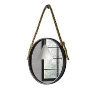 Mur Rond Miroir Suspendu en métal Miroir de Maquillage encadré Miroir décoratif de Salle de Bain avec Corde Suspendue Black,60cm