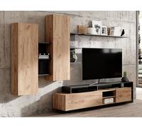 Mur TV avec rangements - Coloris : Naturel et anthracite - IDESIA