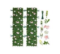 VEVOR Mur Végétal Artificiel 248,3x61 cm Haie Artificielle Lot de 2 Panneaux de Feuillage Artificiel avec Fleurs Brise Vue de Balcon pour Décoration, Mariage, Intérieur et Extérieur, Clôture de Jardin