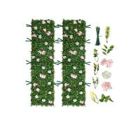 Mur Végétal Artificiel 248,3x61 cm Haie Artificielle Lot de 2 Panneaux de Feuillage Artificiel avec Fleurs Brise Vue de Balcon