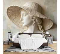 Murale en Papier Peint Non Tissé 300 x 210 cm 3D Classique Lady Avec Chapeau Paille Tressé Photo Mural Fresque Murale Décoration Papier Peint Art Moderne pour Salon Arrière Plan Chambre