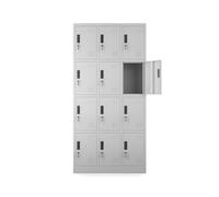 Muralo Armoire à casier, 12 compartiments, verrouillable, en métal, 185 x 90 x 40 cm, casier avec serrure à cylindre de sécurité, ventilation, vestiaire pour l'école, la salle de sport - Gris