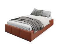 Muralo Lit Capitonné avec Coffre - 120x200 cm, Brun Rouille | Lit double, sommier à lattes, revêtement velours, déperlant et résistant aux rayures, sans matelas
