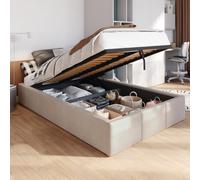 Muralo Lit Capitonné avec Coffre - 120x200 cm, Crème | Lit double, sommier à lattes, revêtement velours, déperlant et résistant aux rayures, sans matelas