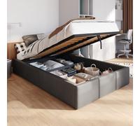 Muralo Lit Capitonné avec Coffre - 120x200 cm, Graphite | Lit double, sommier à lattes, revêtement velours, déperlant et résistant aux rayures, sans matelas
