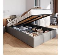 Muralo Lit Capitonné avec Coffre - 120x200 cm, Gris | Lit double, sommier à lattes, revêtement velours, déperlant et résistant aux rayures, sans matelas