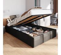 Muralo Lit Capitonné avec Coffre - 120x200 cm, Noir | Lit double, sommier à lattes, revêtement velours, déperlant et résistant aux rayures, sans matelas