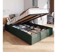 Muralo Lit Capitonné avec Coffre - 120x200 cm, Vert Bouteille | Lit double, sommier à lattes, revêtement velours, déperlant et résistant aux rayures, sans matelas