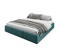 Muralo Lit Capitonné avec Coffre - 180x200 cm, Bleu mer | Lit double, sommier à lattes, revêtement velours, déperlant et résistant aux rayures, sans matelas