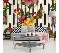 Muralo XXL papier peint autocollant style rétro PAPAGE fleurs feuilles (l) 405 cm x (h) 270 cm papier peint salon CHAMBRE A COUCHER 5168