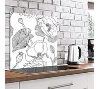 murando - Crédence Verre Cuisine 60x60 cm - Plaque Anti-Projection - Couvercle Anti-éclaboussures crédence - Plaque en Verre trempé - Croquis Noir et Blanc de Coquelicot b-B-0446-aq-a