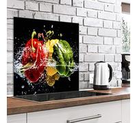 murando - Crédence Verre Cuisine 60x60 cm - Plaque Anti-Projection - Couvercle Anti-éclaboussures crédence - Revêtement Carreaux - Plaque en Verre trempé - Légumes Poivre Eau j-B-0059-aq-a