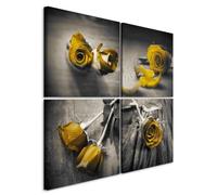 murando - Ensemble de 4 tableaux d'art décoratif 40x40 cm - Tableau acoustique panneau insonorisant impression sur toile décoration - Bois fleurs nature plantes roses b-C-0571-b-l