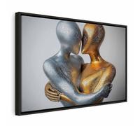 murando - Grand Tableau avec Cadre Salon, Dorée Couple Abstrait, 120x80 cm | Impression sur Toile, Bois Noir, Tableaux, Posters et Arts Décoratifs, Panneau Mural Décoratif, Étreinte, Fabrication EU