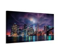 murando - Grand Tableau Décoration Murale Chambre, Nuit New York, 150x50 cm | Clous Inclus, Impression sur Toile, Tableaux, Posters et Arts Décoratifs, Architecture Nuages Manhattan Ville Panorama Gratte