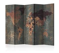 murando - Paravent intérieur à Deux côtés 225x172 cm - Séparateur de pièce en Bois Naturel avec Toile imprimée, Portable et Pliable - Continents Cartes Inscriptions rétro Monde Ancien k-A-0057-z-c
