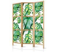 murando - Paravent Intérieur Japonais 135x172 cm - Séparateur de Pièce en Bois Naturel - Cloison de Séparation pour Chambre à Coucher - Design Botanique avec Monstera Et Palmier b-B-0295-z-b