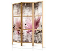 murando - Paravent Intérieur Japonais 135x172 cm - Séparateur de Pièce en Bois Naturel - Cloison de Séparation pour Chambre à Coucher - Design Vintage avec Fleurs Douces b-C-0390-z-b