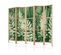 murando - Paravent Intérieur Japonais 225x171 cm - Séparateur de Pièce en Bois Naturel et Toile Imprimée - Paravent Oriental Portable et Pliable - Design Naturel Élégant en Vert b-H-10115-bh-b