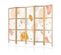 murando - Paravent Intérieur Japonais 225x171 cm - Séparateur de Pièce en Bois Naturel et Toile Imprimée - Paravent Oriental Portable et Pliable - Design Moderne avec Formes Douces f-H-10036-bh-b