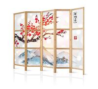 murando - Paravent Intérieur Japonais 225x172 cm - Séparateur de Pièce en Bois Naturel et Toile Imprimée - Paravent Oriental Portable et Pliable - Fleur De Cerisier Japonais p-B-0002-z-c