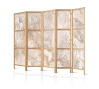murando - Paravent Intérieur Japonais 225x172 cm - Séparateur de Pièce en Bois Naturel et Toile Imprimée - Paravent Oriental Portable et Pliable - Effet de Marbre Luxueux f-C-0458-bh-c