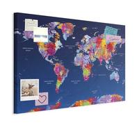 murando - Tableau à Épingles et Peinture sur Toile Combinés 120x80 cm - Avec Crochets Clous et Punaises Argentées - Panneau en Fibres pour Notes et Affichage - Carte du monde k-A-0134-v-a